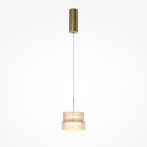 Scala pendant light with ribbed glass shade and brass finish, warm modern ceiling lighting