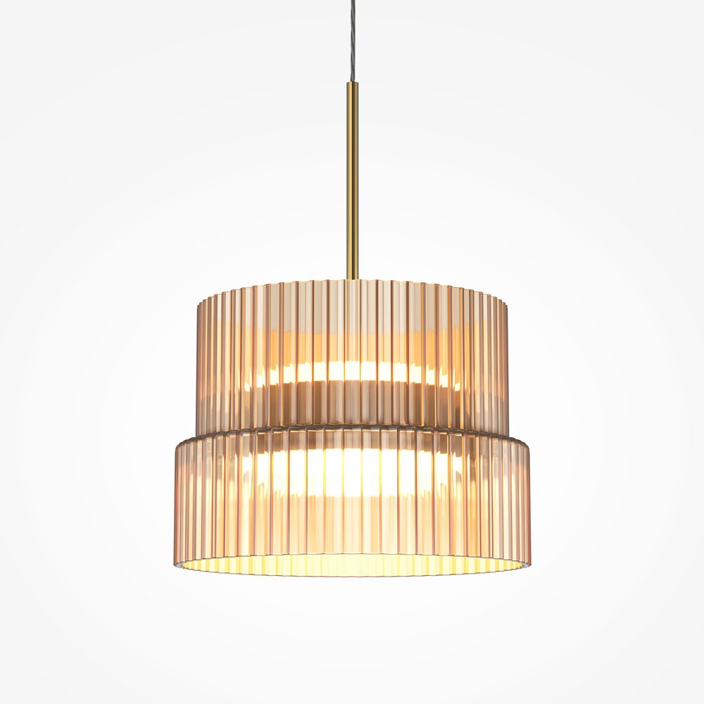 Scala pendant light with ribbed glass shade and brass finish, warm modern ceiling lighting