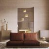 scala-trio-pendant-light-brass-and-ribbed-glass-lifestyle Scala trio pendant light with ribbed glass shades and brass finish, modern statement ceiling lighting