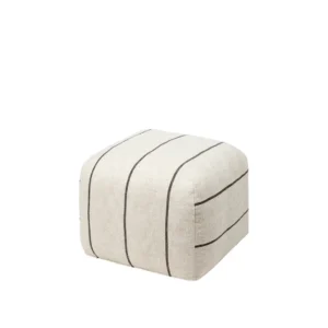 beige striped pouf in cotton linen fabric square soft seating stool