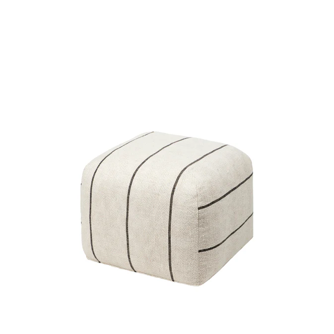 beige striped pouf in cotton linen fabric square soft seating stool