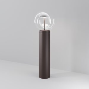 outdoor bollard light with clear glass globe and bronze finish, modern garden pathway lighting