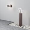 outdoor bollard light with clear glass globe and bronze finish, modern garden pathway lighting