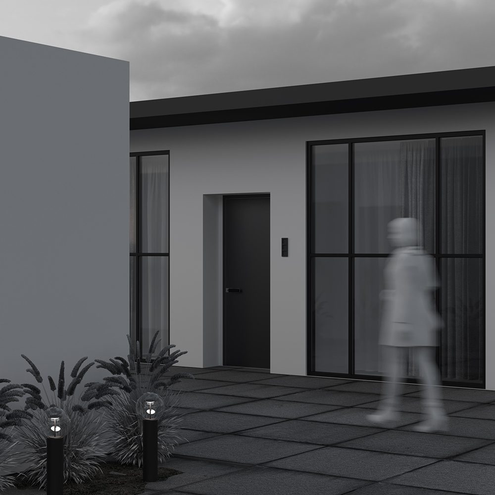 outdoor bollard light with clear glass globe and bronze finish, modern garden pathway lighting