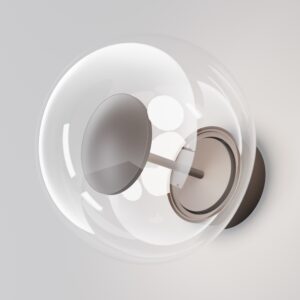 outdoor globe wall light with clear glass shade and bronze finish, modern exterior lighting