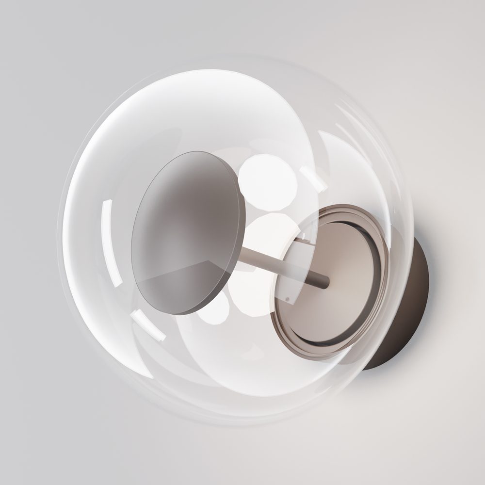 outdoor globe wall light with clear glass shade and bronze finish, modern exterior lighting