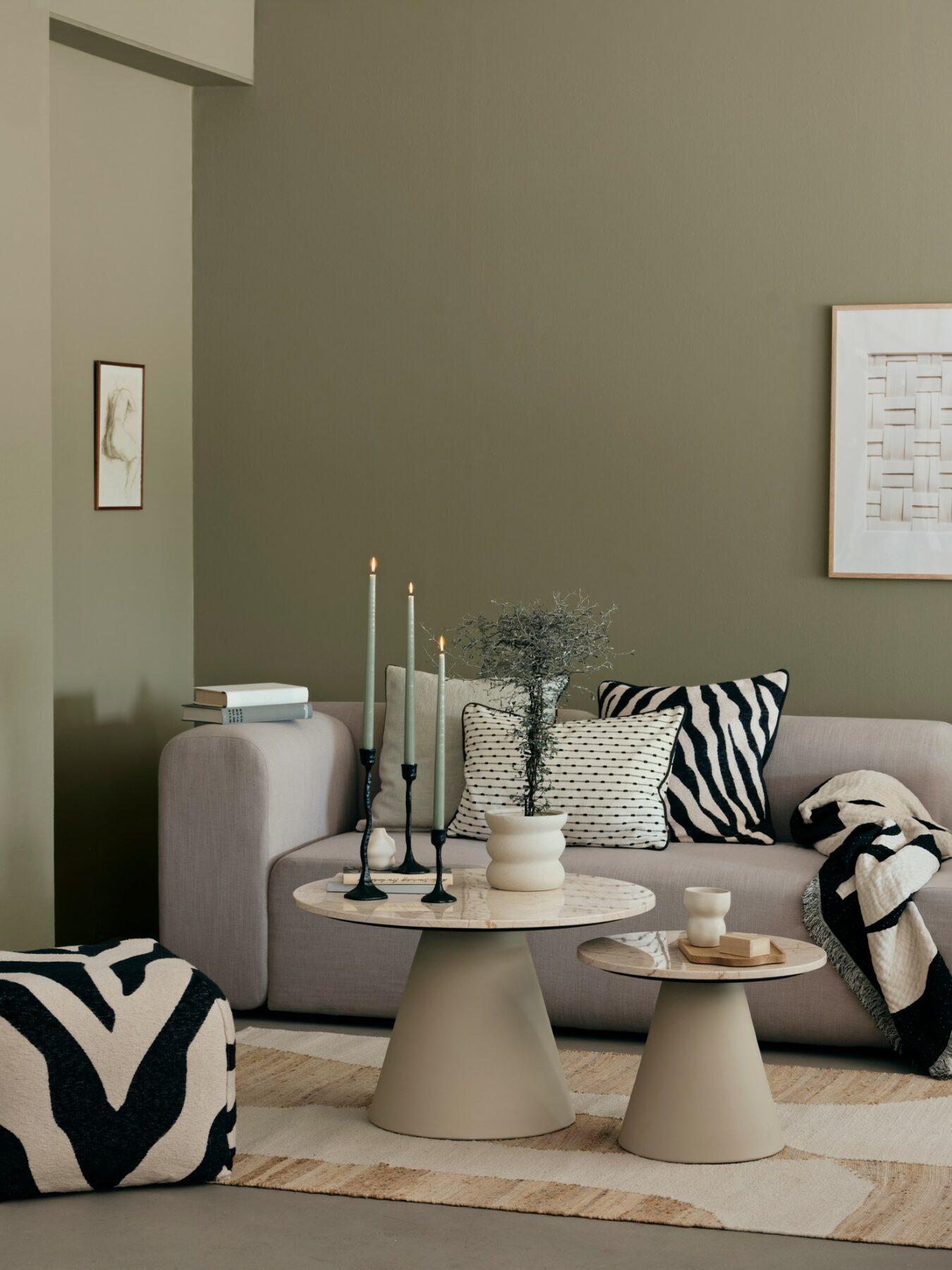 zebra pouf in a living room