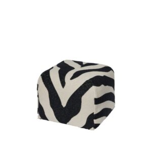 zebra pouf, square soft seating, footstool or side table