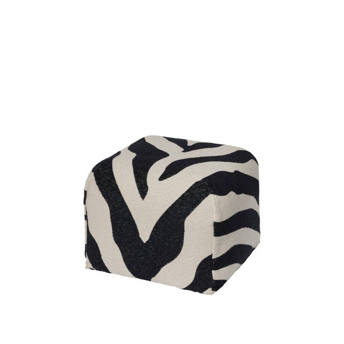 zebra pouf, square soft seating, footstool or side table