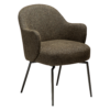 The bae swivell chair in dark olive boucle fabric with atique pewter legs