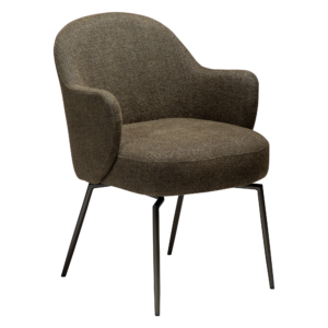 The bae swivell chair in dark olive boucle fabric with atique pewter legs