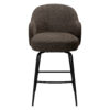 Front view of the Bae swivel counter stool in major brown boucle fabric with black swivel legs.