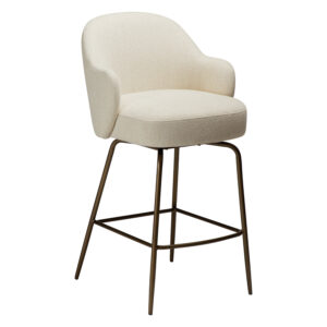 Main image of the bae swivel counter stool in simply beige boucle fabric with antique brass legs