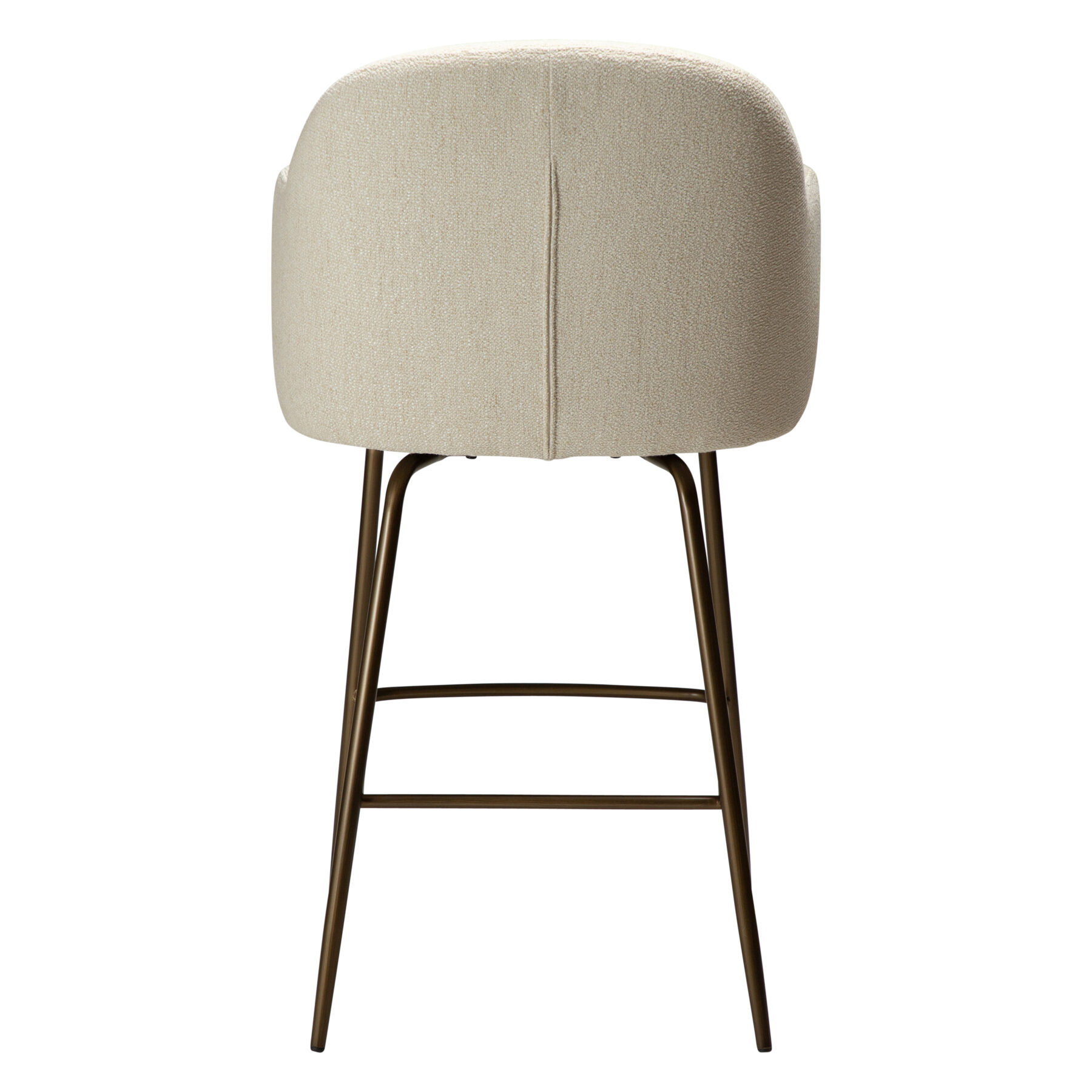 bae-swivel-counter-stool-simply-beige-bouclé-w-antique-brass-swivel-legs_300208343-04-back Rear view image of the bae swivel counter stool in simply beige boucle fabric with antique brass legs