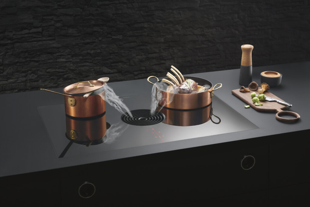 BORA Pure induction hob with integrated extractor removing steam directly from cookware