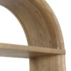 Tall walnut oak bookshelf with an arched top, open display shelves, and natural wood finish on a white background.