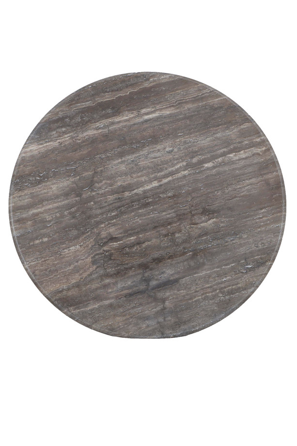 Canopus walnut oak round dining table with a central pedestal base, visible wood grain detail, and warm natural finish on a white background