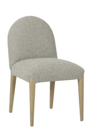 Cumbria light green and ivory upholstered dining chair with a rounded backrest, padded seat, and light oak-coloured wooden legs on a white background.