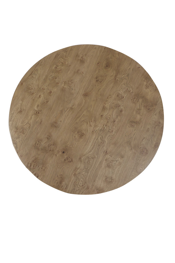 egio-natural-oak-round-dining-table-top Egio natural oak round dining table with a warm oak finish, round tabletop, sculptural panel base, and visible wood grain on a white background.