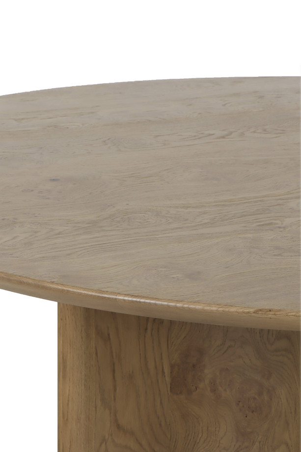 egio-natural-oak-round-dining-table-zoom Egio natural oak round dining table with a warm oak finish, round tabletop, sculptural panel base, and visible wood grain on a white background.