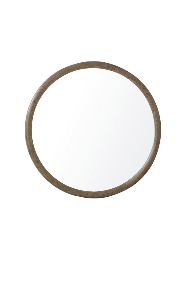 Elara medium round oak mirror with a natural wood frame and circular design, measuring 100cm in diameter, ideal for hallways, living rooms, bedrooms, and contemporary interiors
