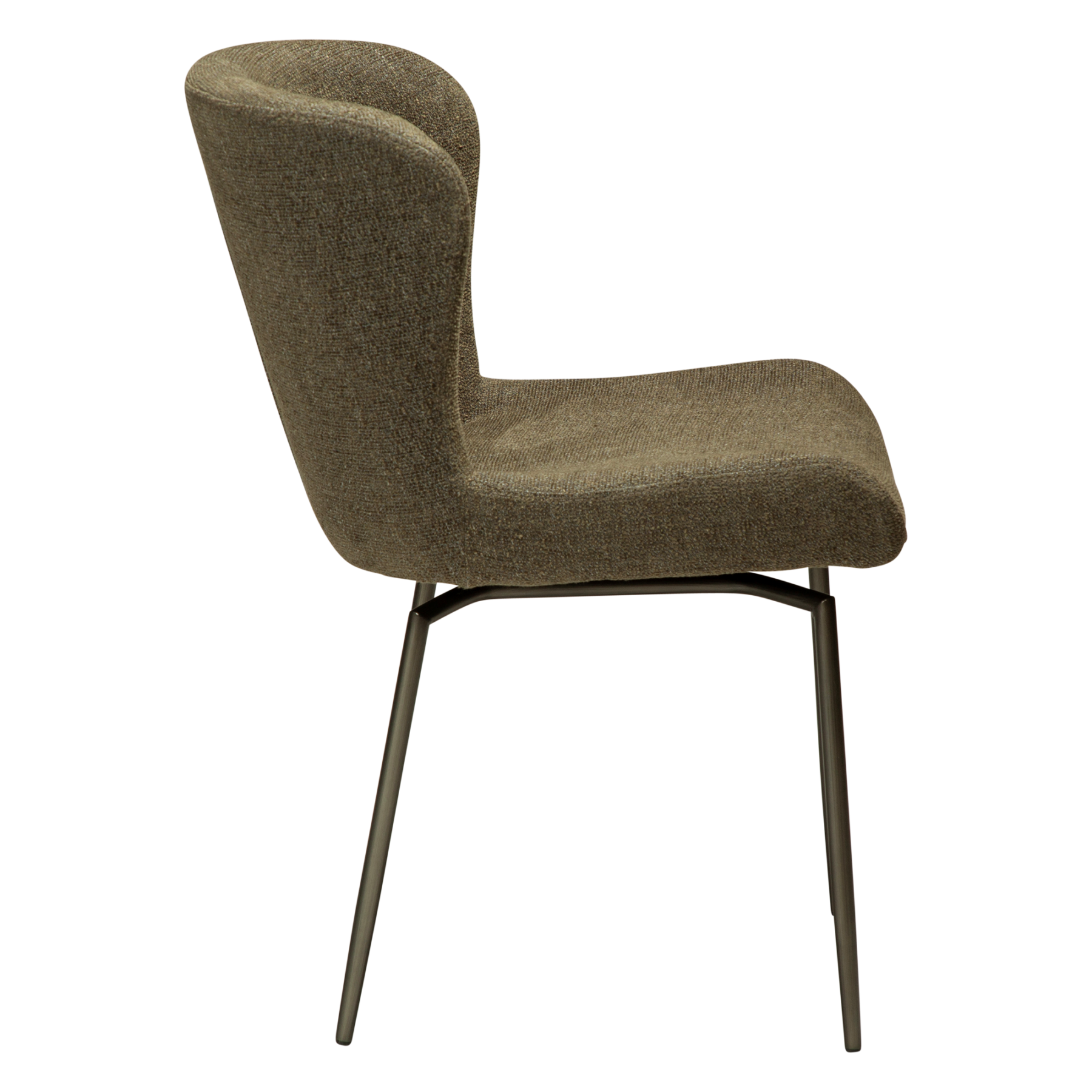 glam-chair-swivel-dark-olive-w-antique-pewter-swivel-legs_100208303-03-profile Side image of the glam chair in dark olive boucle with antique brass legs