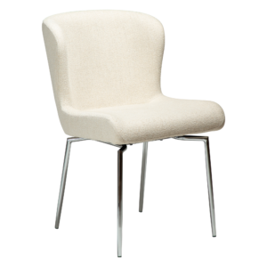 Main image of the glam chair swivel in simply beige boucle fabric with chrome legs.