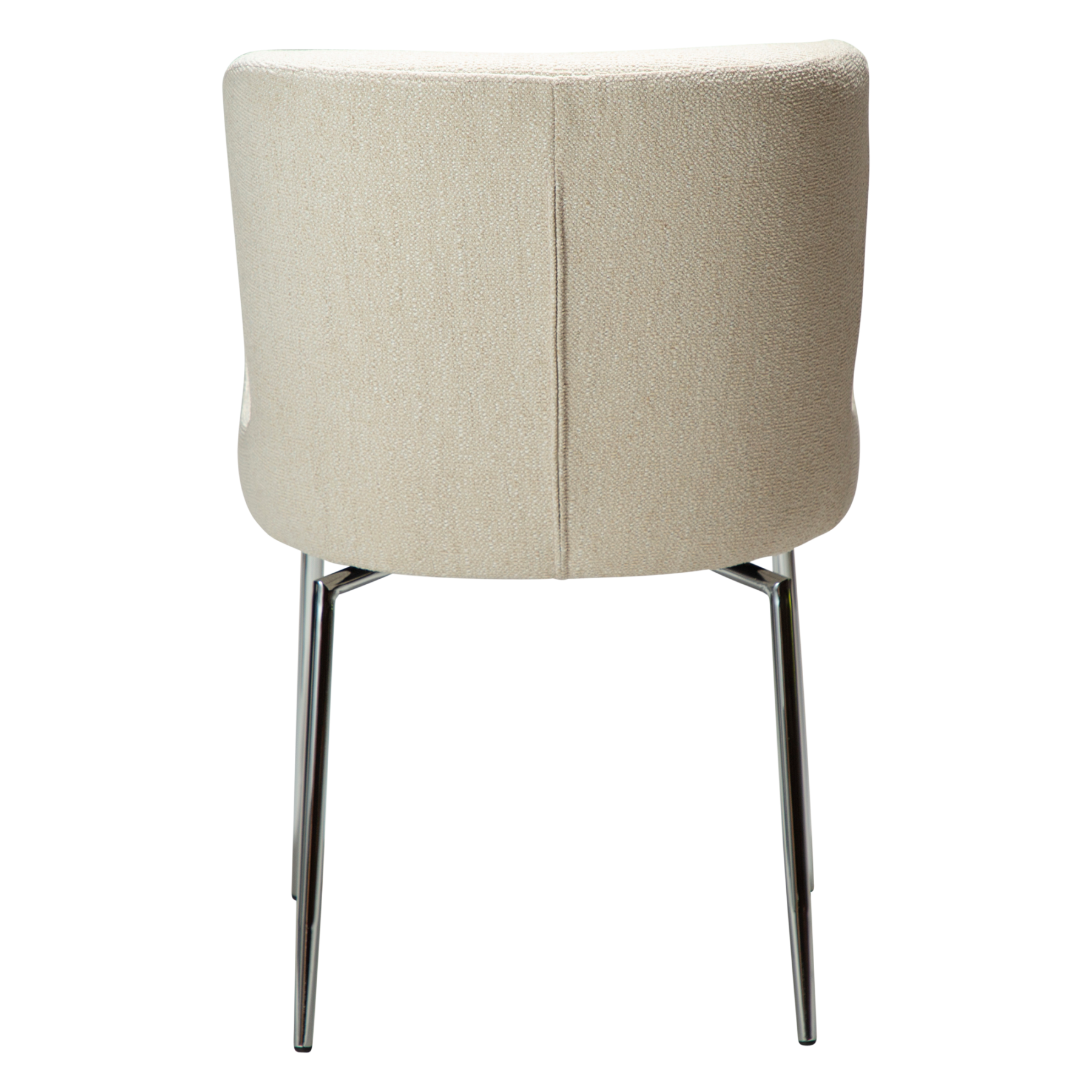 glam-chair-swivel-simply-beige-boucle-w-chrome-swivel-legs_100208323-04-back Rear view of the glam chair swivel in simply beige boucle fabric with chrome legs.