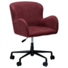GLAM office armchair upholstered in Merlot fabric with a height-adjustable swivel base, castors, and sculptural curved design.
