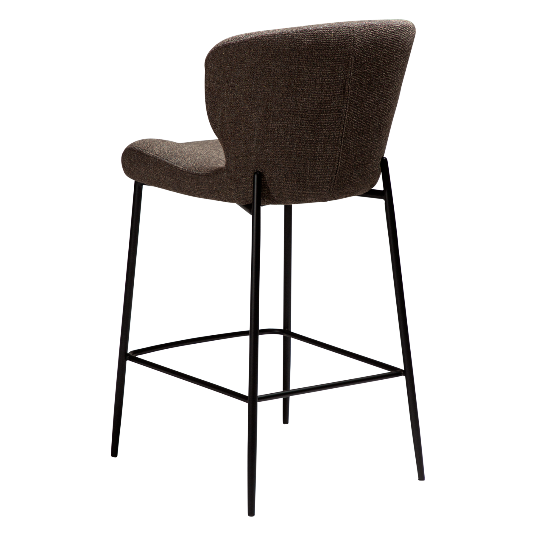 glory-counter-stool-major-brown-angled GLORY counter stool upholstered in Major Brown fabric with a curved backrest and contemporary design for kitchen islands and breakfast bars.