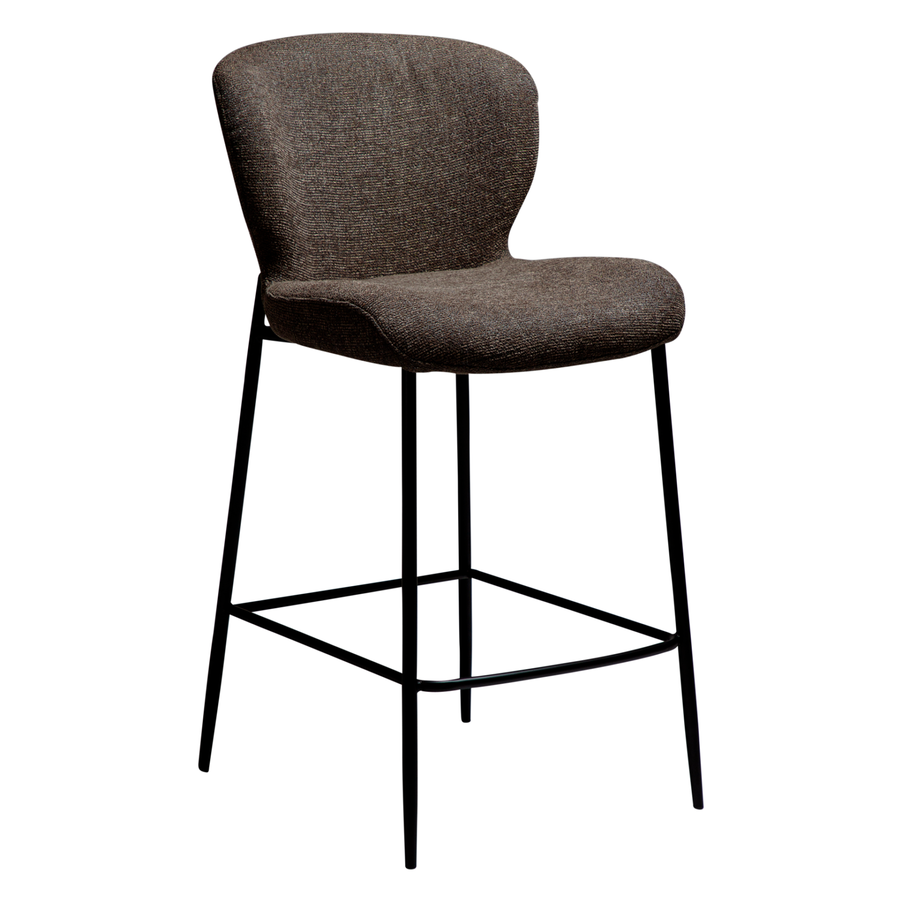 glory-counter-stool-major-brown GLORY counter stool upholstered in Major Brown fabric with a curved backrest and contemporary design for kitchen islands and breakfast bars.