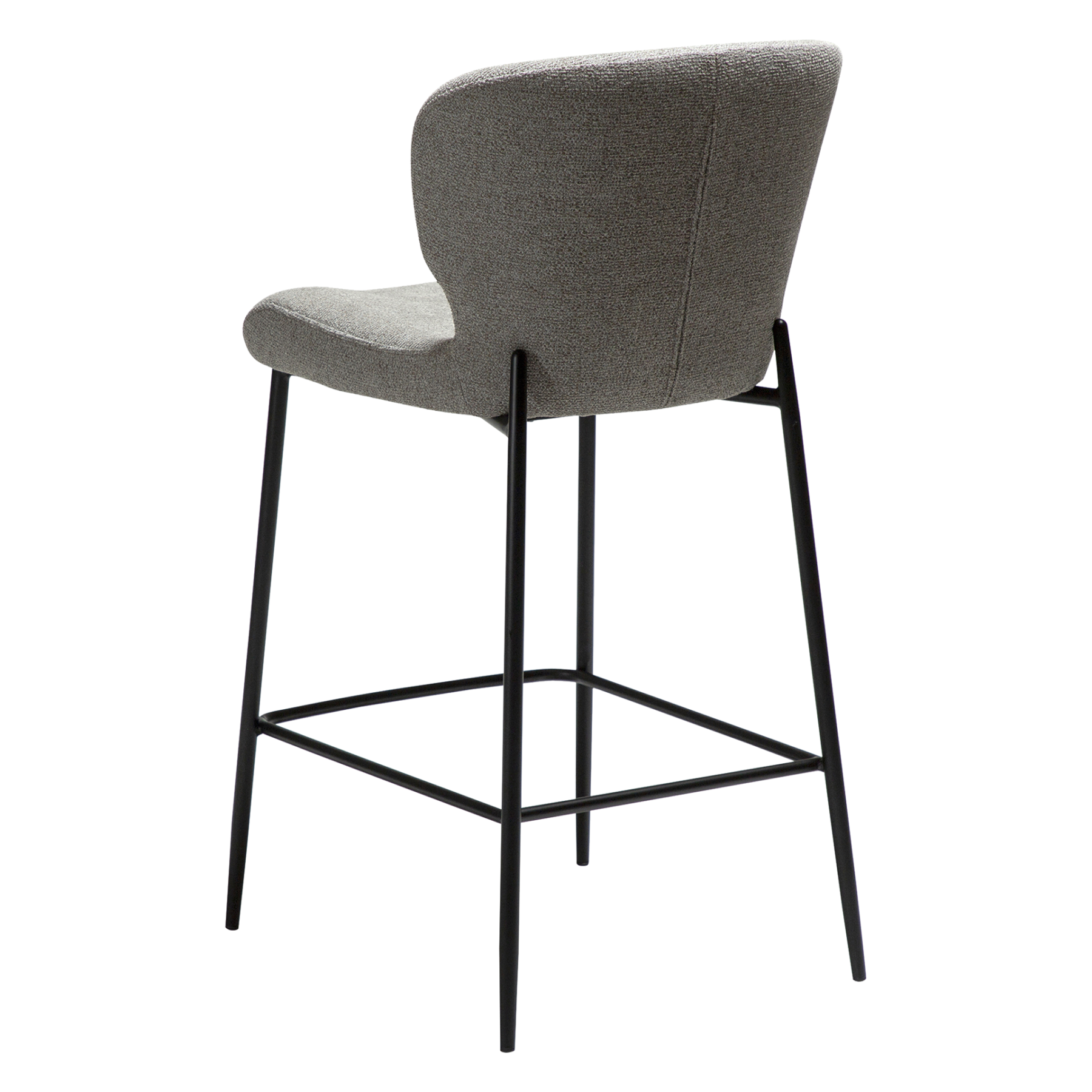 glory-counter-stool-pebble-earth-angle GLORY counter stool upholstered in Pebble Earth fabric with a curved backrest and contemporary design for kitchen islands and breakfast bars.