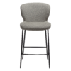 glory-counter-stool-pebble-earth-front GLORY counter stool upholstered in Pebble Earth fabric with a curved backrest and contemporary design for kitchen islands and breakfast bars.