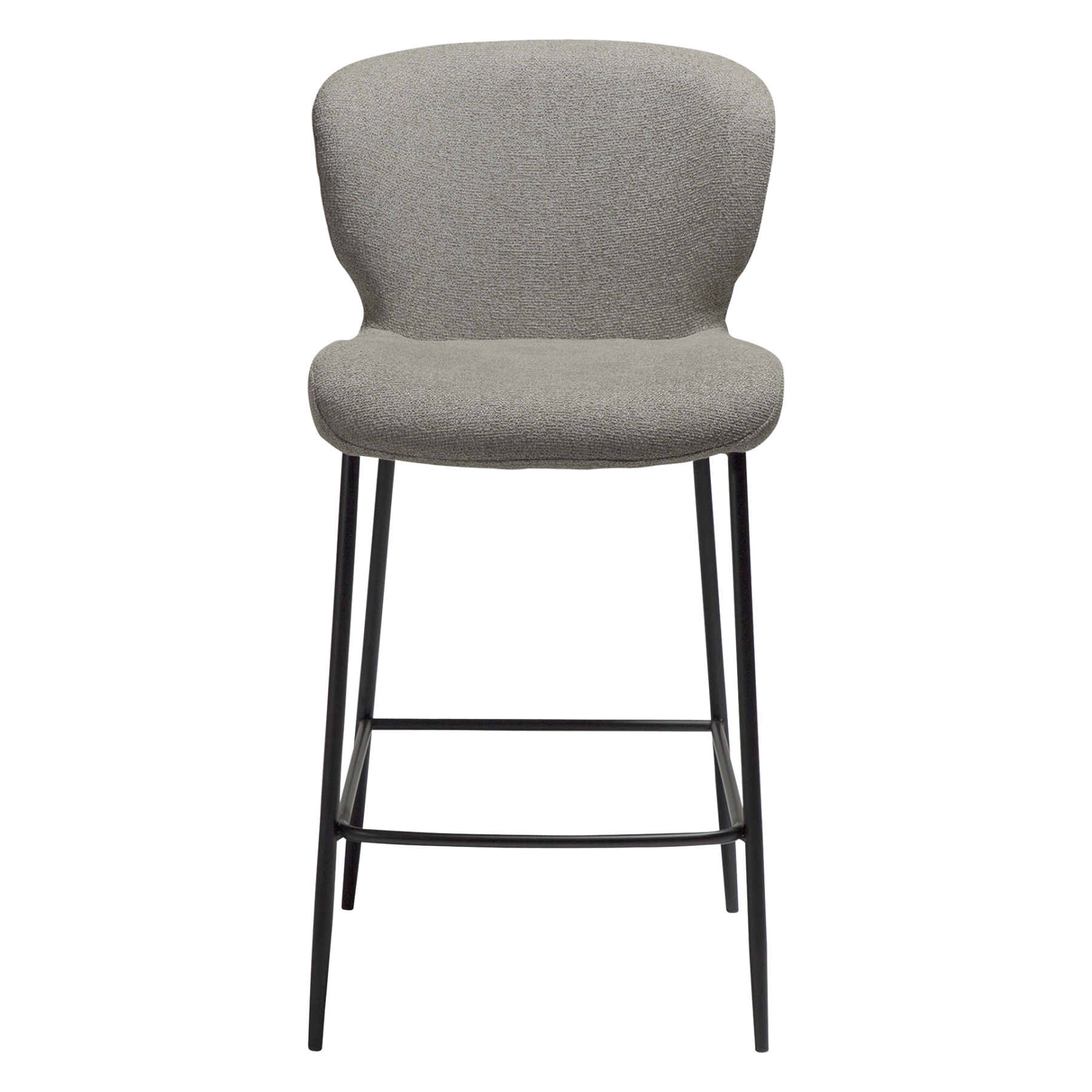 glory-counter-stool-pebble-earth-front GLORY counter stool upholstered in Pebble Earth fabric with a curved backrest and contemporary design for kitchen islands and breakfast bars.