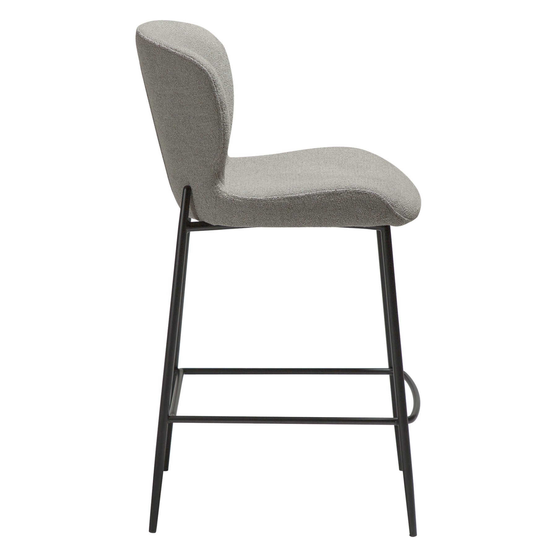 glory-counter-stool-pebble-earth-side GLORY counter stool upholstered in Pebble Earth fabric with a curved backrest and contemporary design for kitchen islands and breakfast bars.