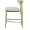 Arden light grey upholstered counterstool with a natural wooden frame, padded seat, rounded backrest, and built-in footrest.
