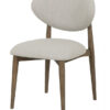 Oslo light grey upholstered dining chair with warm oak-coloured wooden frame, padded seat, and rounded backrest on a white background.