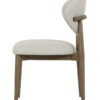 Oslo light grey upholstered dining chair with warm oak-coloured wooden frame, padded seat, and rounded backrest on a white background.