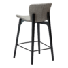 paragon-counter-stool-pebble-earth-fabric-black-stained-ash-legs-angled Paragon counter stool upholstered in Pebble Earth fabric with black-stained ash wood legs, featuring a curved seat and backrest for modern kitchen islands and breakfast bars.
