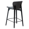 paragon-counter-stool-pebble-grey-fabric-black-stained-ash-legs-angled Paragon counter stool upholstered in Pebble Grey fabric with black-stained ash wood legs, featuring a curved seat and backrest for modern kitchen islands and breakfast bars.