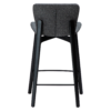 paragon-counter-stool-pebble-grey-fabric-black-stained-ash-legs-back Paragon counter stool upholstered in Pebble Grey fabric with black-stained ash wood legs, featuring a curved seat and backrest for modern kitchen islands and breakfast bars.