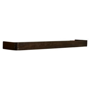 Proptopia Shelf in mocca stained ash veneer measuring 120cm wide, featuring a slim profile and curved ends, ideal for displaying books, artwork, photographs, and decorative accessories in contemporary interiors.