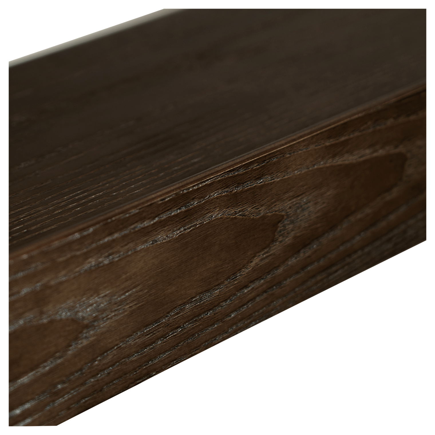 proptopia-shelf-mocca-stained-ash-veneer-120cm-angle Proptopia Shelf in mocca stained ash veneer measuring 120cm wide, featuring a slim profile and curved ends, ideal for displaying books, artwork, photographs, and decorative accessories in contemporary interiors.