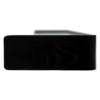 Protopia wall shelf in black stained ash veneer with a slim profile and curved ends, ideal for displaying books, artwork, photographs, and decorative accessories in modern interiors.