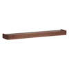 Protopia wall shelf in walnut veneer with a slim profile and curved ends, ideal for displaying artwork, books, photographs, and decorative accessories.