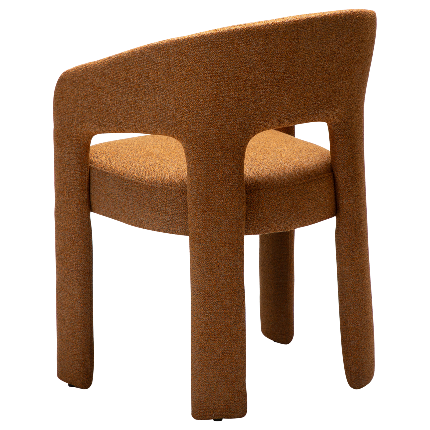 Splendor armchair upholstered in Pumpkin Spice fabric with a fully upholstered frame and sculptural curved design.