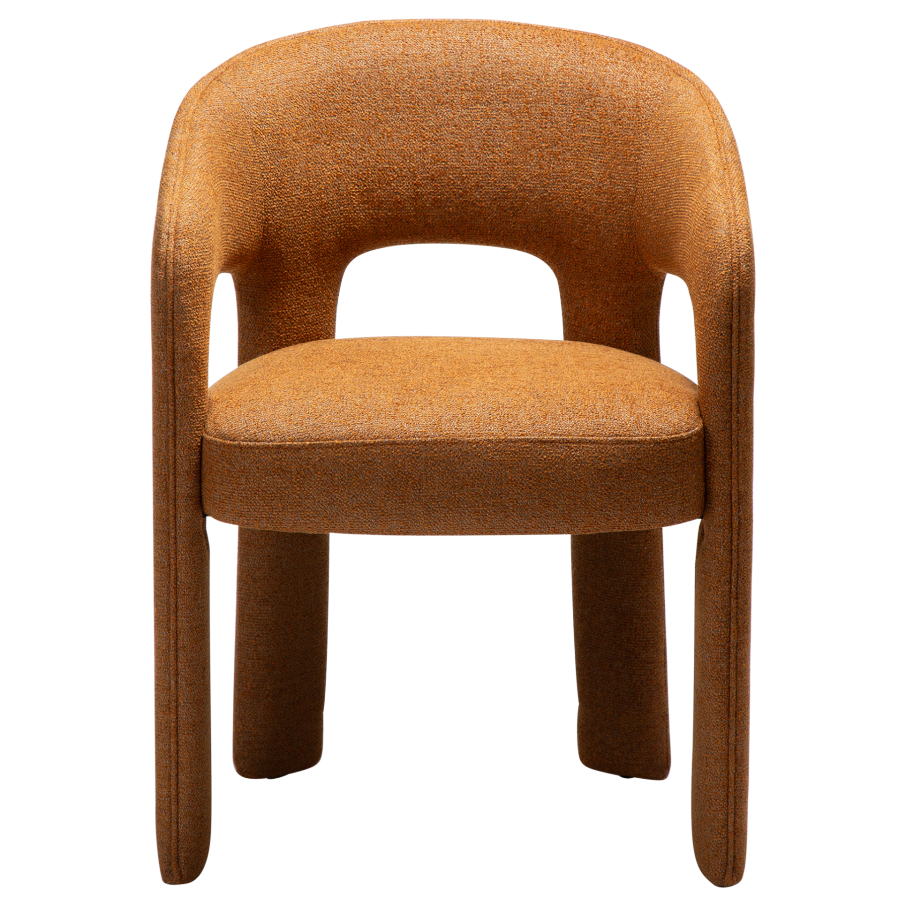 Splendor armchair upholstered in Pumpkin Spice fabric with a fully upholstered frame and sculptural curved design.