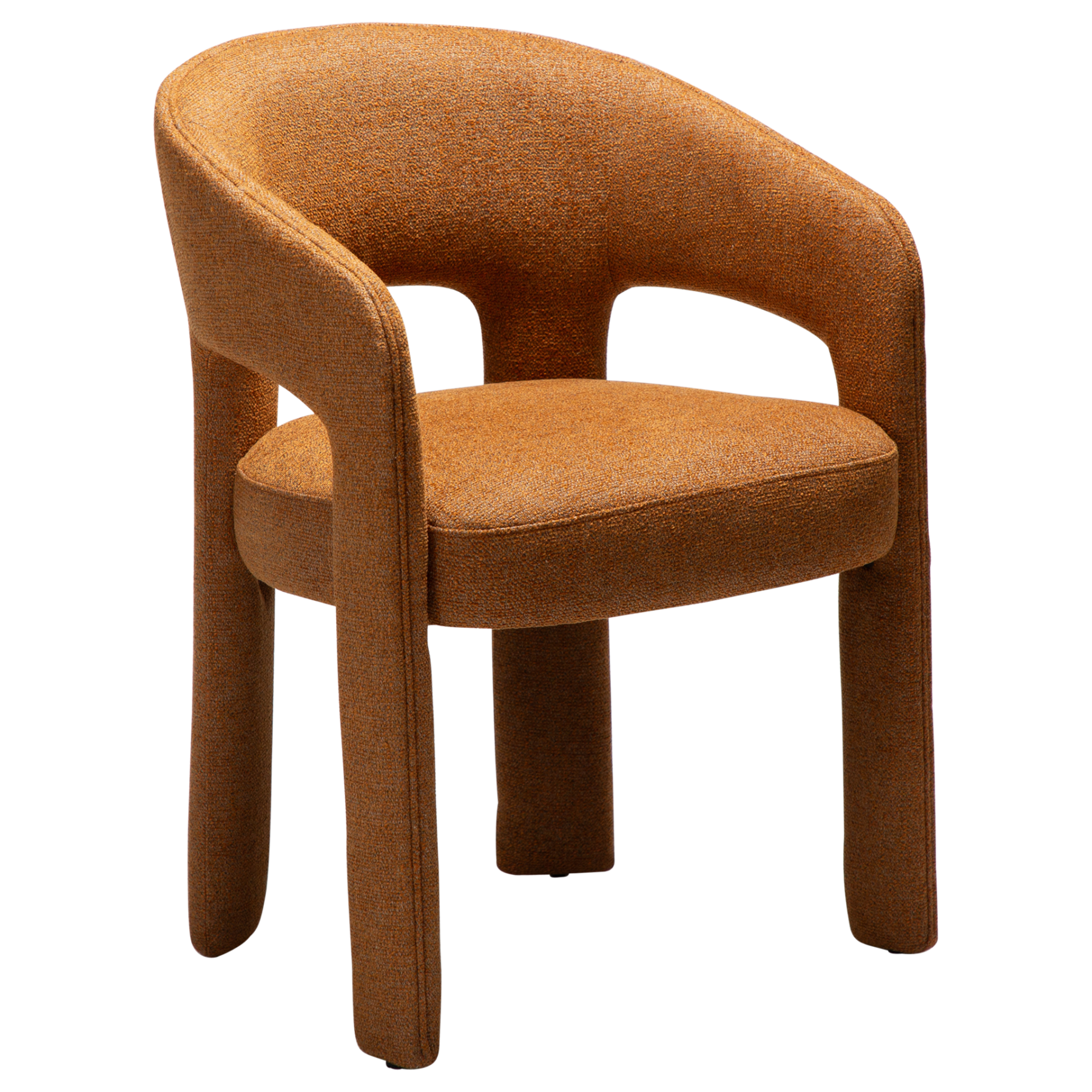 Splendor armchair upholstered in Pumpkin Spice fabric with a fully upholstered frame and sculptural curved design.