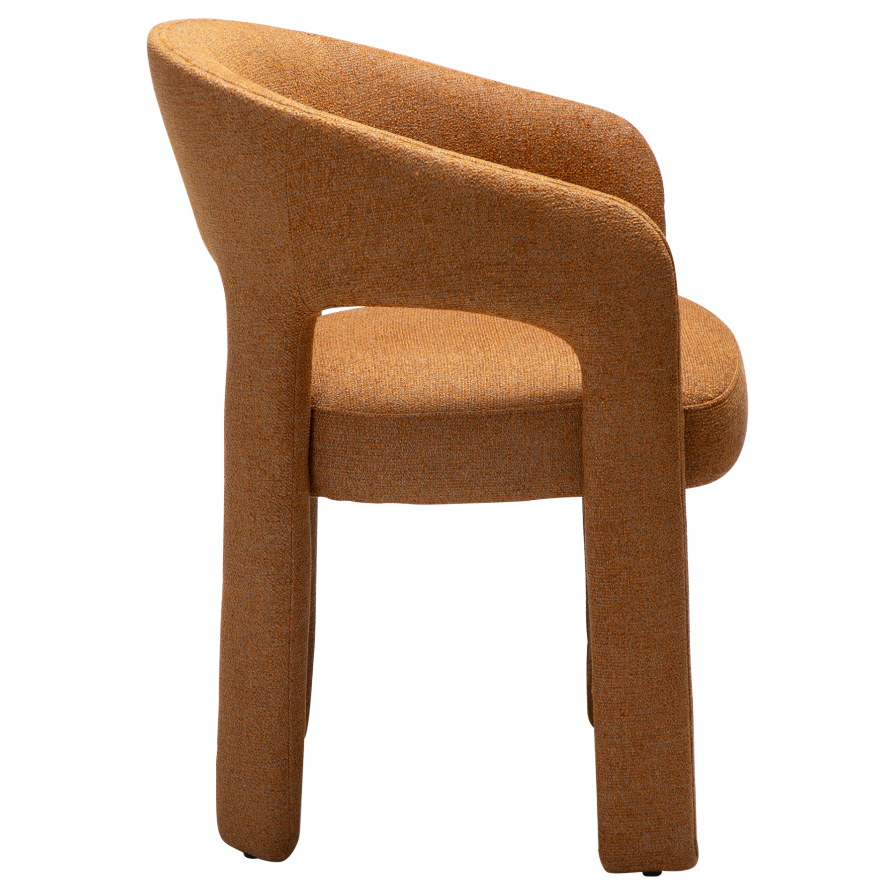 Splendor armchair upholstered in Pumpkin Spice fabric with a fully upholstered frame and sculptural curved design.