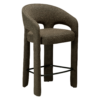 Splendor counter stool upholstered in dark olive fabric with a curved backrest, padded seat and integrated black footrest, ideal for kitchen islands and breakfast bars.